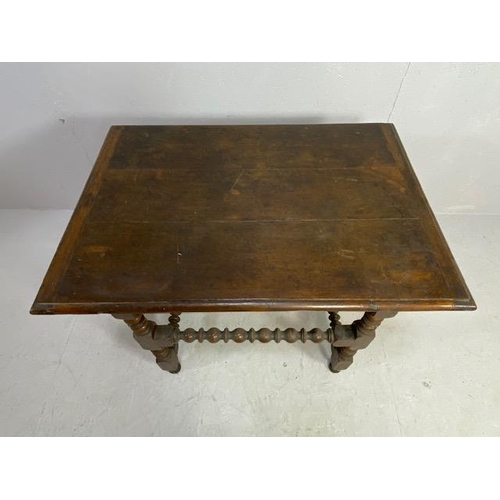 225 - Antique Three plank oak occasional table with bread board ends and bobbin turned legs and stretchers... 