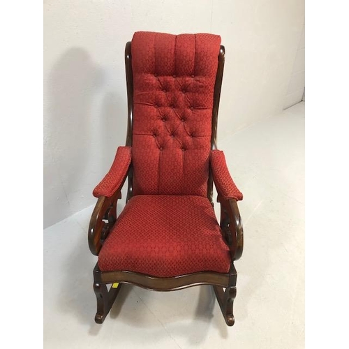 231 - Antique furniture, Victorian gentleman's rocking chair with tendril scroll arms, padded seat and bac... 