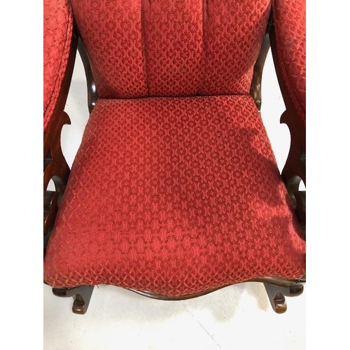 231 - Antique furniture, Victorian gentleman's rocking chair with tendril scroll arms, padded seat and bac... 