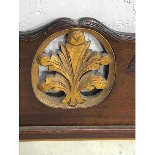 237 - Antique mirror, early 19th century mahogany framed mirror of scroll design approximately 39 x 88cm