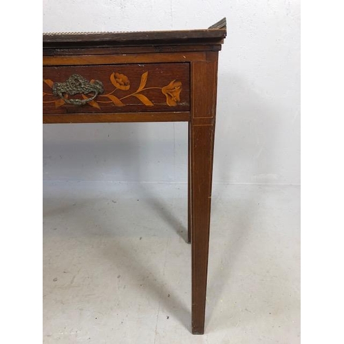 238 - Antique furniture, 19th century Dutch side table with two drawers, front and sides with inlay of flo... 