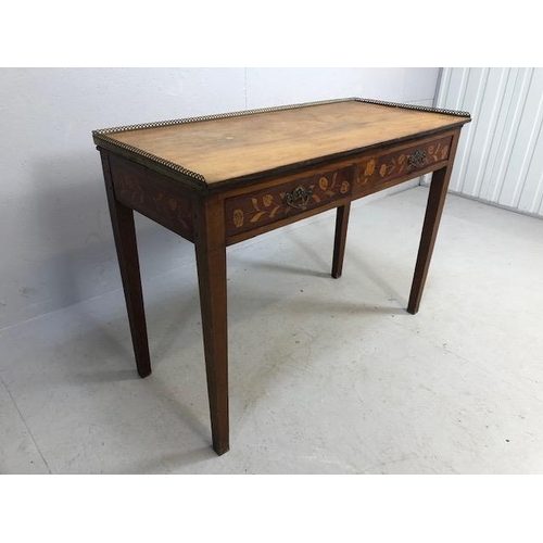 238 - Antique furniture, 19th century Dutch side table with two drawers, front and sides with inlay of flo... 