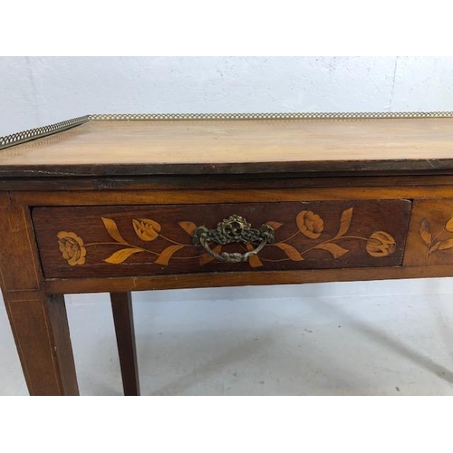 238 - Antique furniture, 19th century Dutch side table with two drawers, front and sides with inlay of flo... 