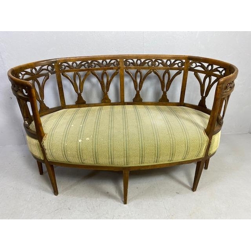 240 - Antique Furniture, 19th century continental two seater Lobby or window sofa, curved wooden openwork ... 