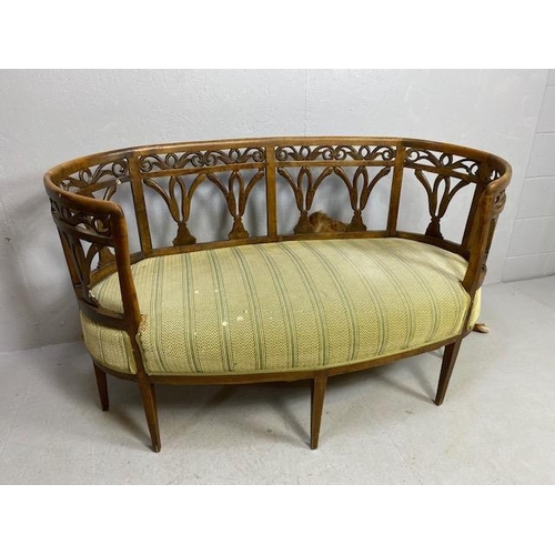 240 - Antique Furniture, 19th century continental two seater Lobby or window sofa, curved wooden openwork ... 