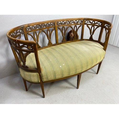 240 - Antique Furniture, 19th century continental two seater Lobby or window sofa, curved wooden openwork ... 