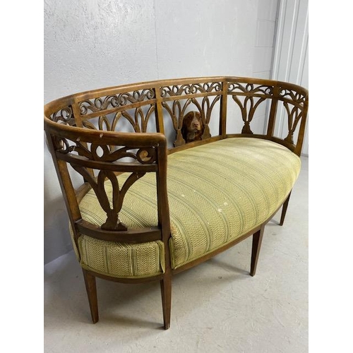 240 - Antique Furniture, 19th century continental two seater Lobby or window sofa, curved wooden openwork ... 