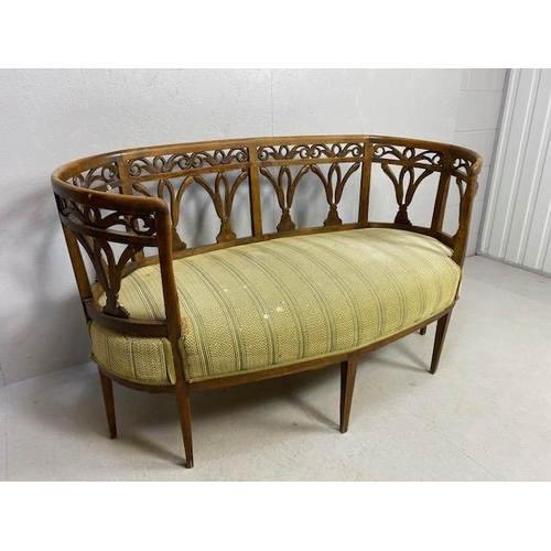 240 - Antique Furniture, 19th century continental two seater Lobby or window sofa, curved wooden openwork ... 