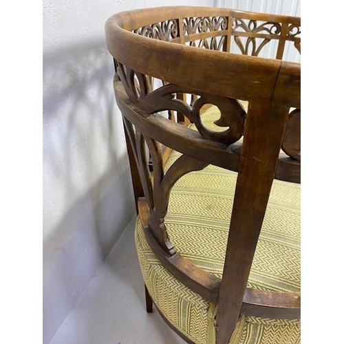 240 - Antique Furniture, 19th century continental two seater Lobby or window sofa, curved wooden openwork ... 