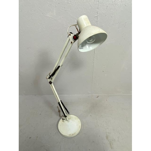 241 - Vintage lighting, white angle poise style sprung base work shop or desk light