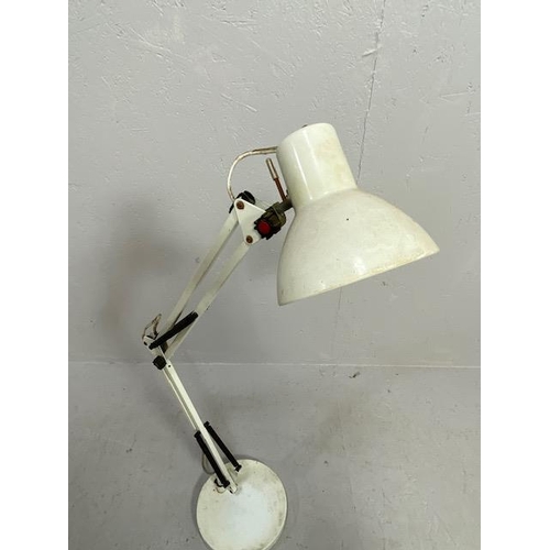 241 - Vintage lighting, white angle poise style sprung base work shop or desk light