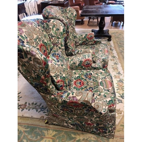 244 - Parker Knoll, pair of wing back chairs with William Morris inspired removeable covers