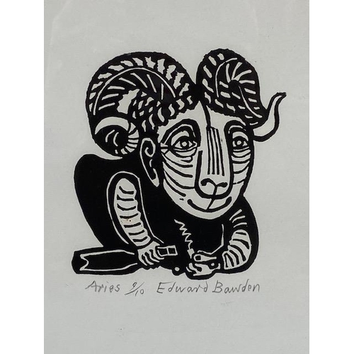 252 - Edward Bawden CBE RA (1903-1989), Aries, linocut, signed and titled in pencil, numbered 9/10, on wov... 