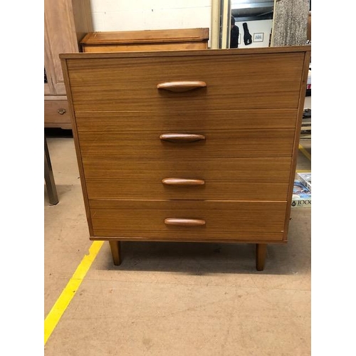 257 - Mid Century chest of four drawers on short tapered legs approximately 75 x 40 x 82cm