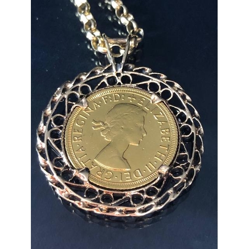 26 - 1966 GOLD SOVEREIGN in a Gold unmarked mount with a 9kt gold chain total weight approx 26.2g