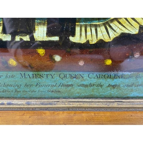 262 - Antique 19th Century reverse printing on glass, depositing the body of Queen Caroline in the family ... 