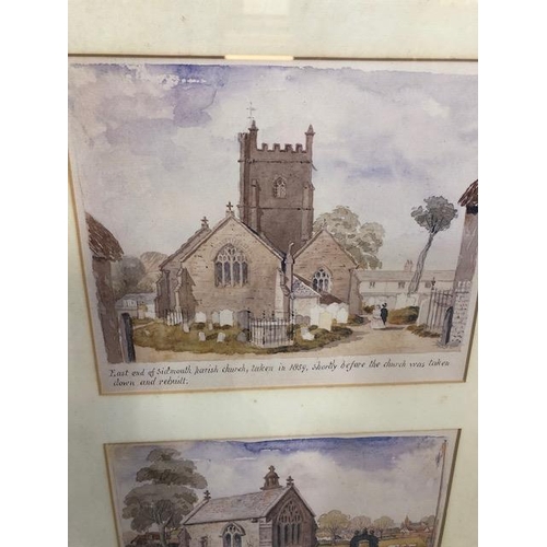 268 - Paintings of local interest: three water colours depicting 'The Old Chancel' and Sidmouth parish chu... 