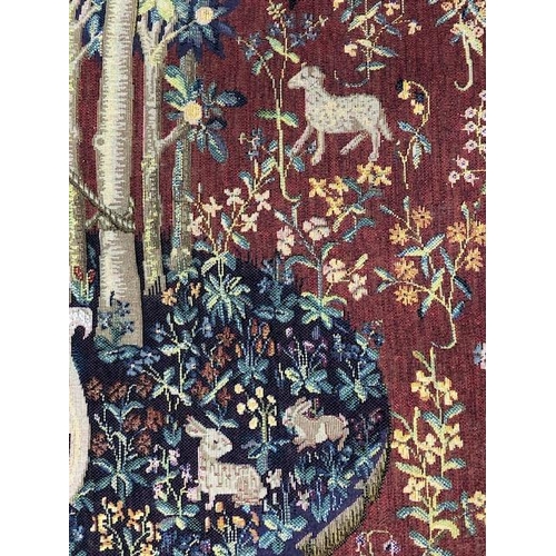 271 - Tapestry style wall hangings, one of the famous Lady and the Unicorn, approx 145cm x 187cm, and the ... 