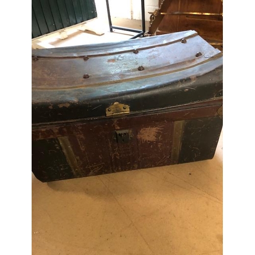 272 - Antique Travel trunks, two metal, one cloth covered wood