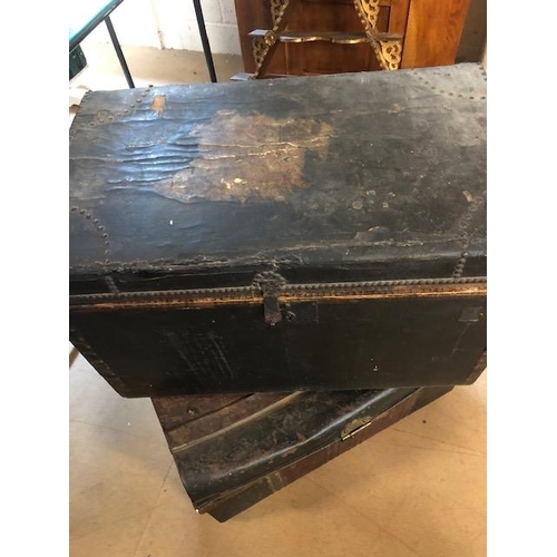 272 - Antique Travel trunks, two metal, one cloth covered wood