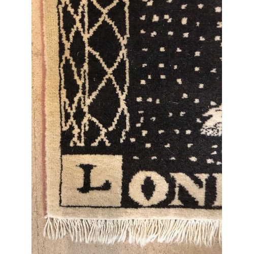 275 - Hand knotted wool rug designed as a penny black postage stamp approximately 95 x 90 cm