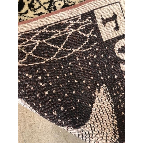 275 - Hand knotted wool rug designed as a penny black postage stamp approximately 95 x 90 cm