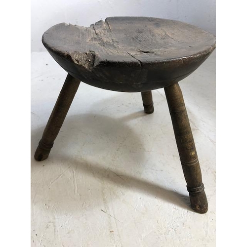 279 - Antique furniture, two 19th century rustic stools, one on four legs the other on three