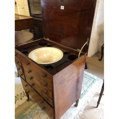 286 - Antique furniture, early 19th century wash stand, set of small drawers (top drawers false) with cent... 