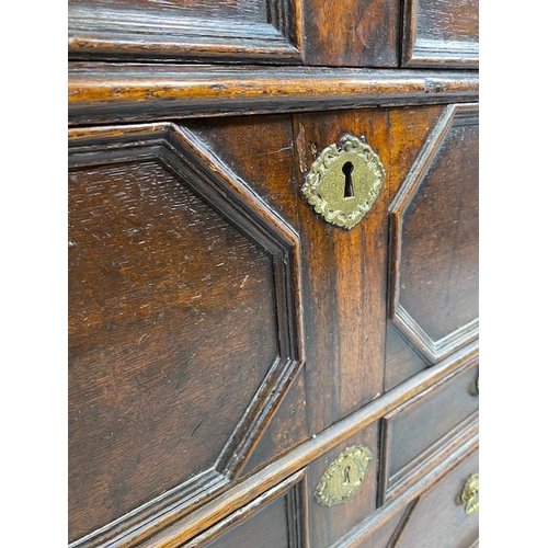 289 - Antique chest of five drawers, divides into two sections with brass handles approx 102 x 60 x 90cm (... 