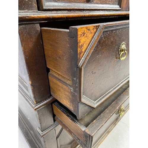 289 - Antique chest of five drawers, divides into two sections with brass handles approx 102 x 60 x 90cm (... 