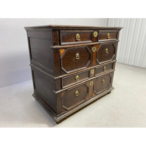 289 - Antique chest of five drawers, divides into two sections with brass handles approx 102 x 60 x 90cm (... 