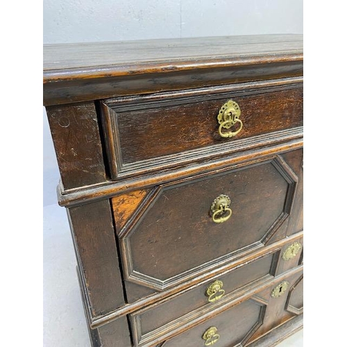 289 - Antique chest of five drawers, divides into two sections with brass handles approx 102 x 60 x 90cm (... 