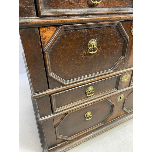 289 - Antique chest of five drawers, divides into two sections with brass handles approx 102 x 60 x 90cm (... 