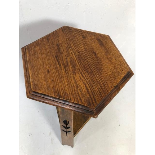 294 - Antique furniture, Arts and Crafts style oak pot stand with hexagonal top approximately 74cm high