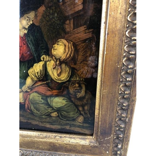 297 - 19th century reverse print on glass of a farmer and his wife contained in a gilt frame approximately... 