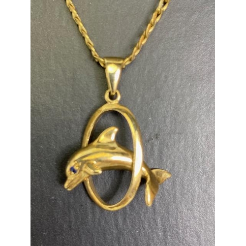 3 - 9ct Gold chain with 9ct gold pendant in the form of a Dolphin approx 10.8g