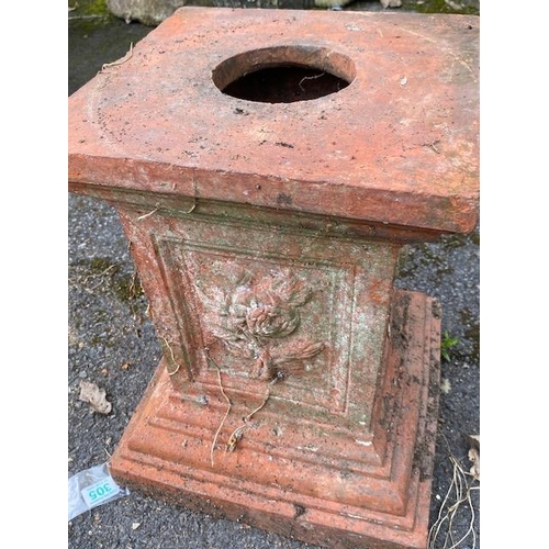 305 - Terracotta garden plinth, approx 45cm tall