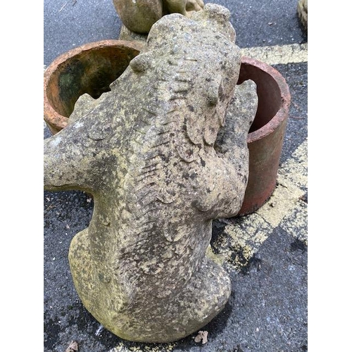 324 - Garden ornament in the form of a seated gargoyle, with two terracotta planters