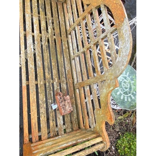 335 - Wooden garden bench in a country house style, approx 165cm in length (A/F)