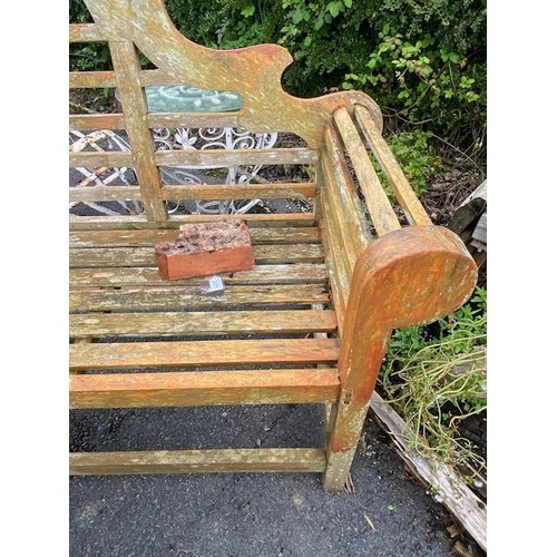 335 - Wooden garden bench in a country house style, approx 165cm in length (A/F)