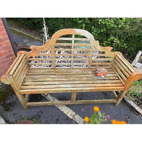 335 - Wooden garden bench in a country house style, approx 165cm in length (A/F)