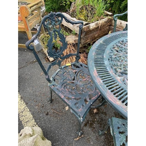 336 - Aluminium circular garden table and four chairs