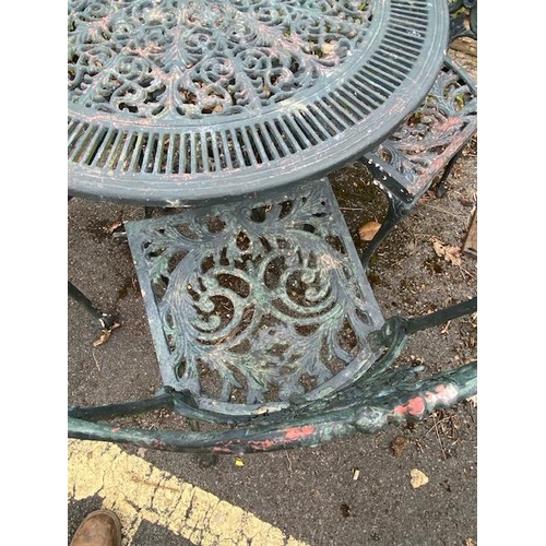 336 - Aluminium circular garden table and four chairs