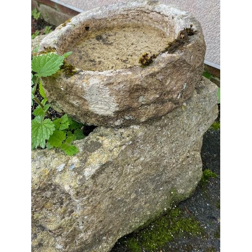 338 - Rustic garden stone planter and one other