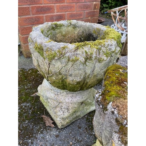 339 - Pair of concrete garden planters on plinths, approx 42cm tall