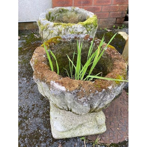 339 - Pair of concrete garden planters on plinths, approx 42cm tall