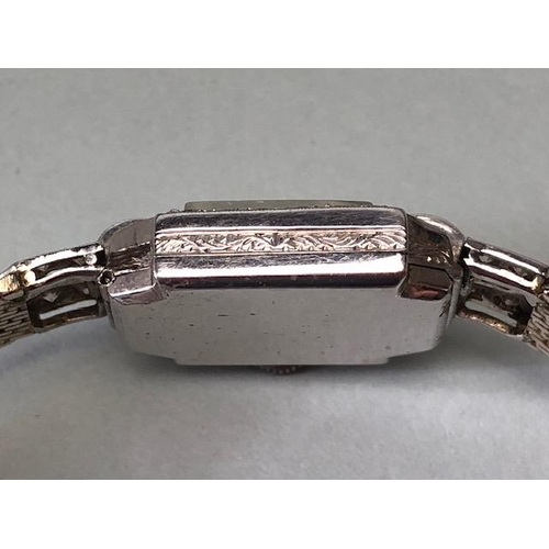 34 - 9ct white gold Art Deco design Swiss bracelet watch, with safety clasp, WHW Ltd, the case set with a... 