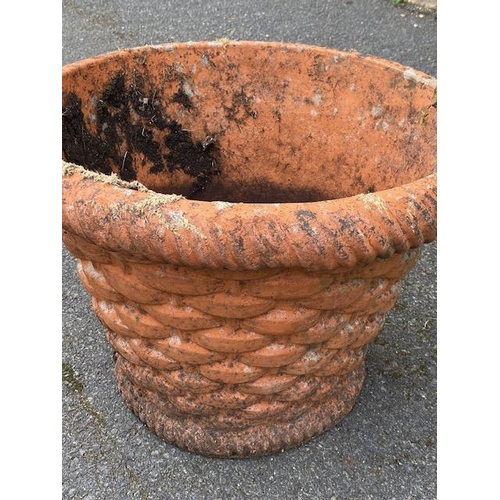 351 - Large terracotta garden planter in a woven basket style, approx 40cm tall