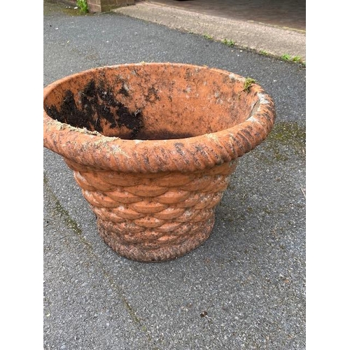 351 - Large terracotta garden planter in a woven basket style, approx 40cm tall