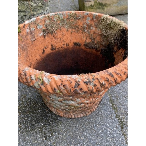 351 - Large terracotta garden planter in a woven basket style, approx 40cm tall